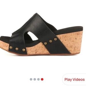 Corkys Black and Tan Wedge Sandals